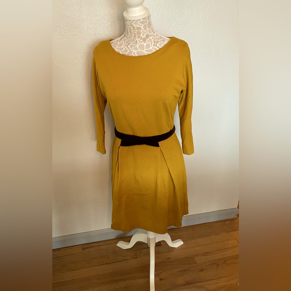 Anthropologie Girls From Savoy Mustard Yellow Dress-Size M